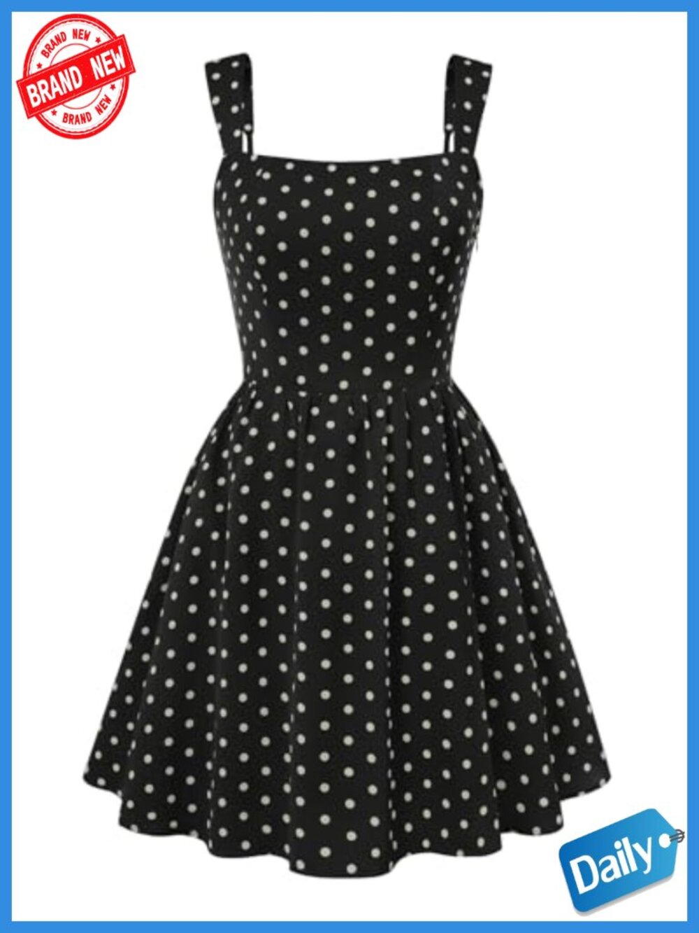 Polka Dot Mini Dress Sleeveless Square Neck Adjustable Straps Pockets